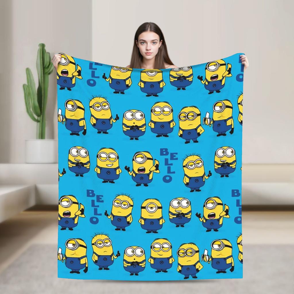 M-Minions Cartoon Christmas Flannel Blanket Warm Throw Blanket for Outdoor Travel Comfortable Bedspread Sofa Bed Cover