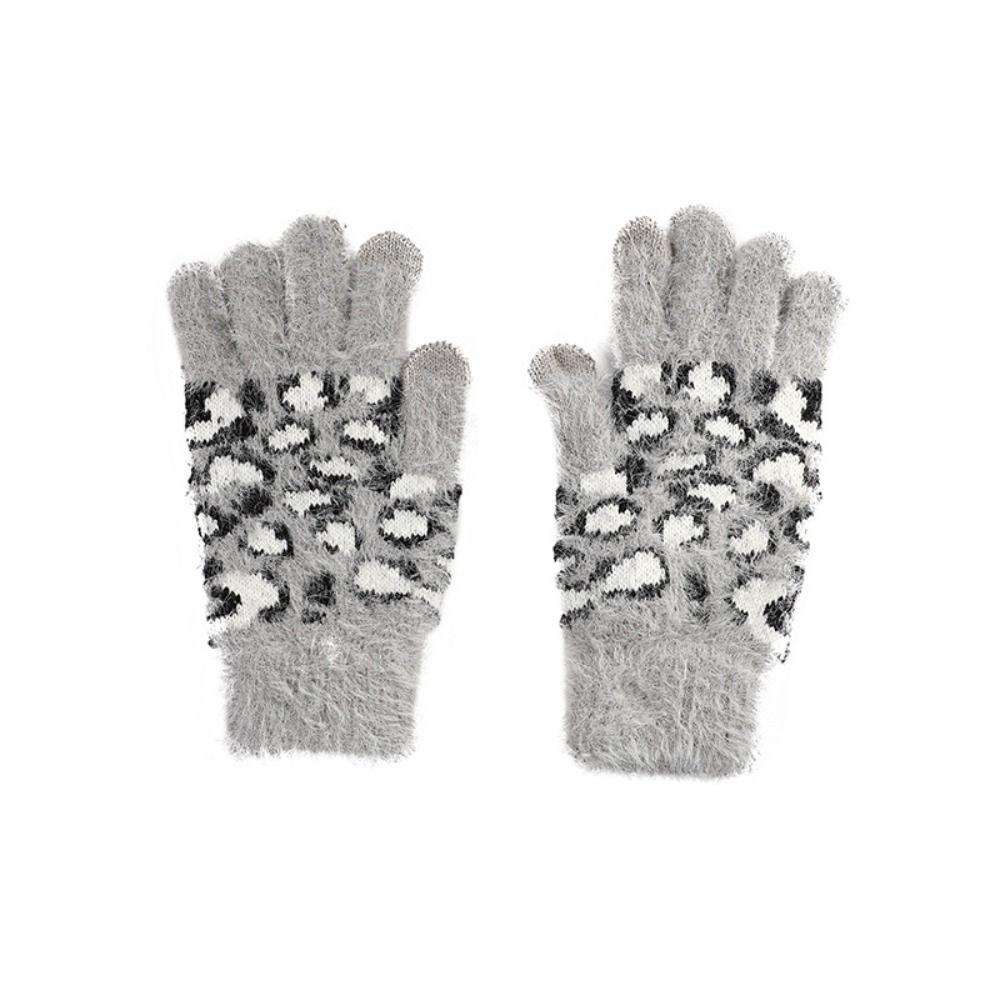Touch Screen Warm Gloves Leopard Print Student Gloves Warm Skiing Gloves Outdoor Cycling