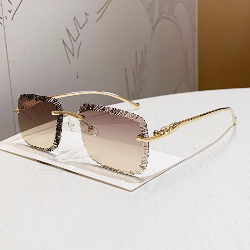Vintage Rimless Square Sunglasses Women For Men Luxury Brand Designer Sun Glasses Punk Popular Metal Diamond Cutting Shades