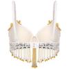 Womens Sparkly Sequins Belly Dance Top Adjustable Straps Plastic Beaded Tassels Underwired Bra