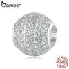 BAMOER 925 Sterling Silver Full-inlay Lucky Round Beads Cubic Zirconia Charms for Women Bracelet and Bangle DIY Fine Jewelry