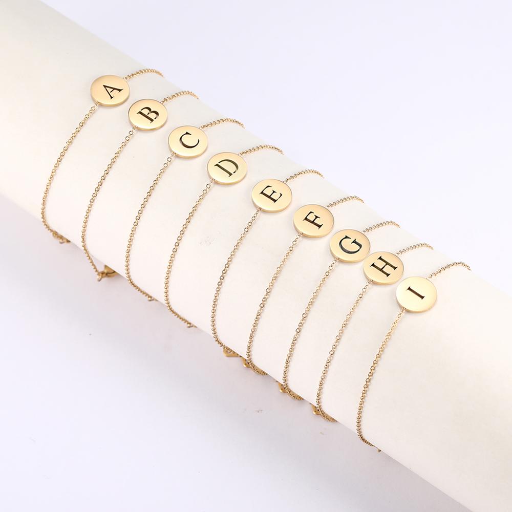 Cazador 26 Alphabet Initial Letters Bracelet Round Pendant Stainless Steel Bracelet for Women Kids Baby Gold Color Jewelry