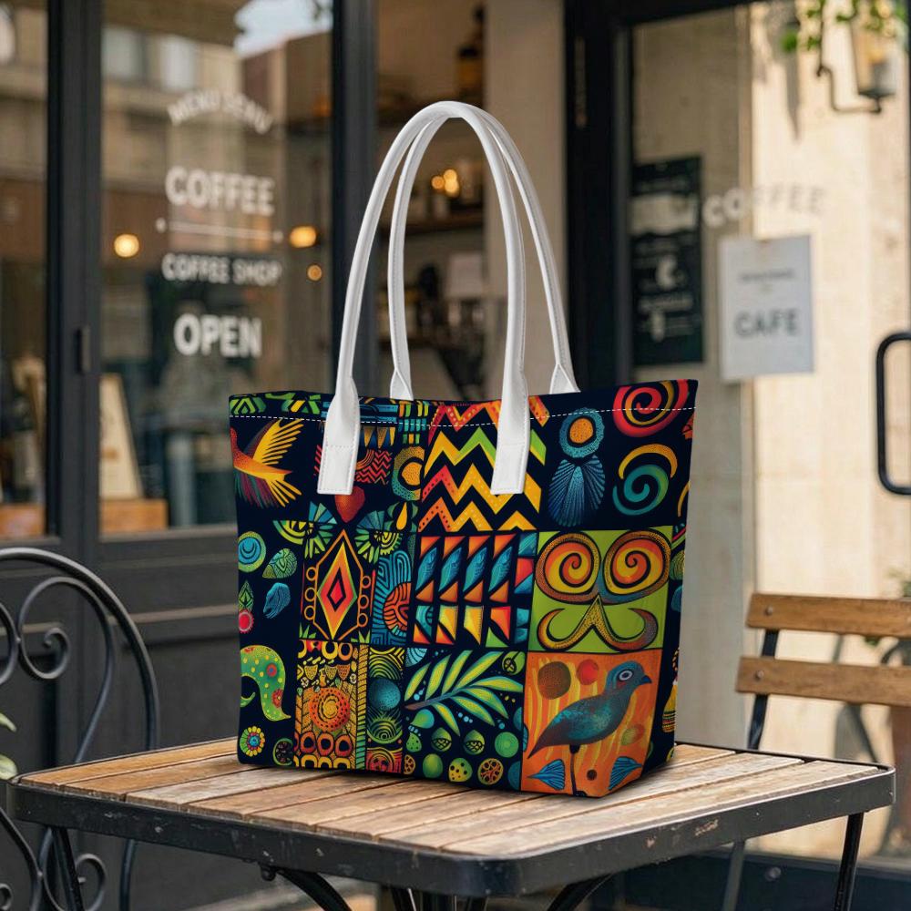 Colorful Ethnic Pattern Tote Bag Large Capacity Daily Use Shoulder Handbag