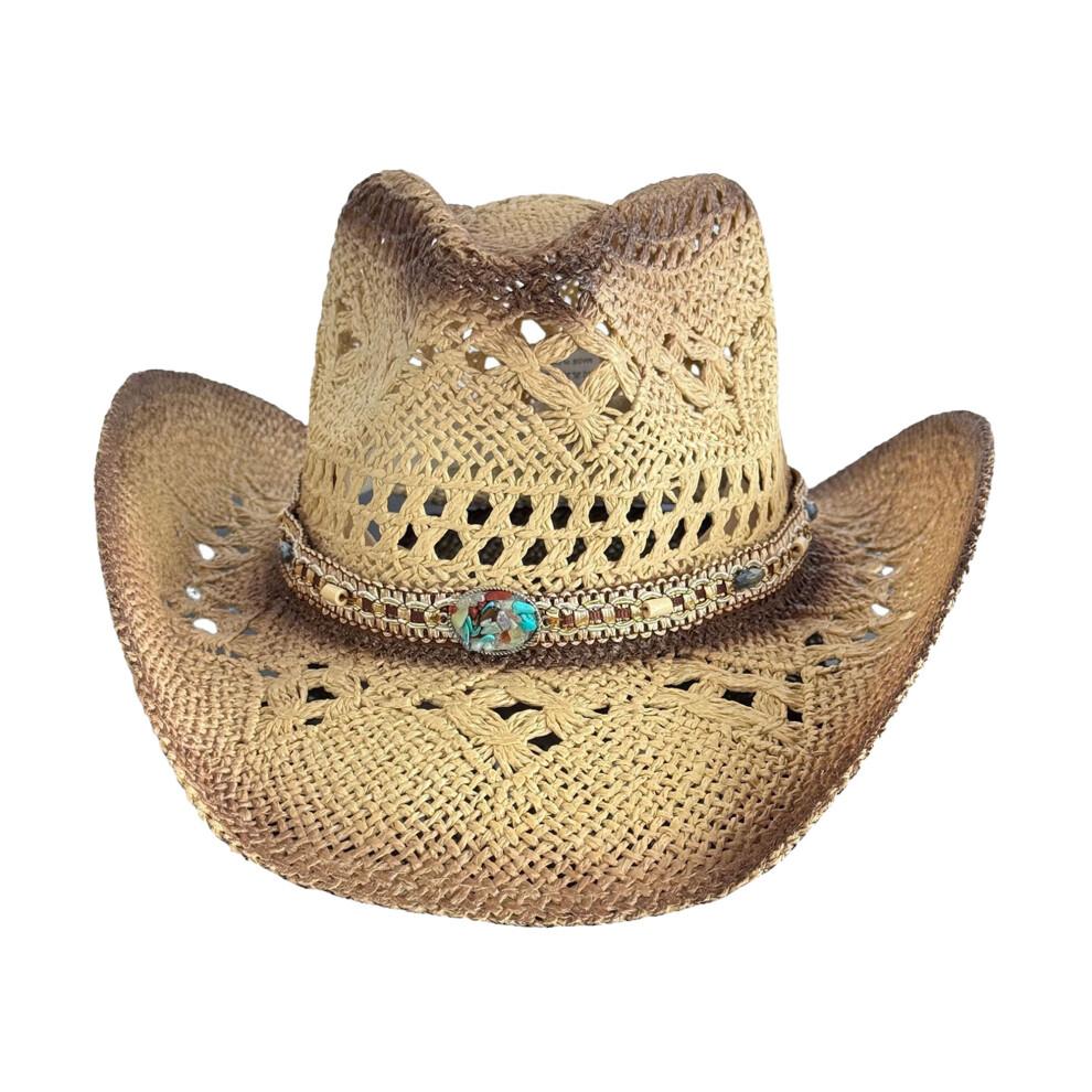 (One Size, Khaki) Men Women Beach Hat Breathable Western Style Cowgirl Straw Hat Stylish Wide Brim Sun Hat