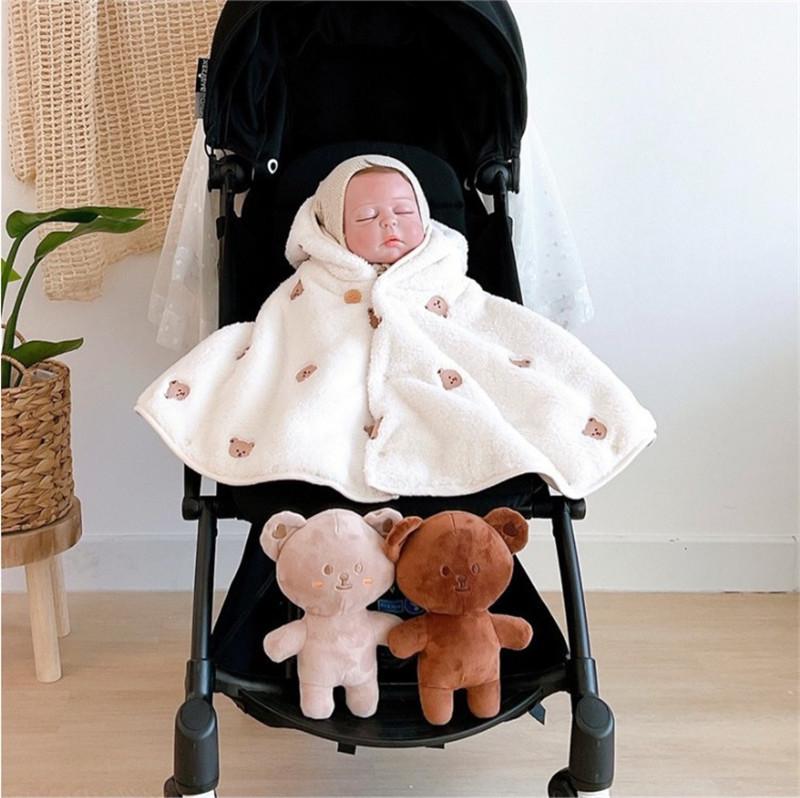 Детская флисовая накидка с капюшоном INS Coral - вышитая, ветрозащитная, теплая шаль