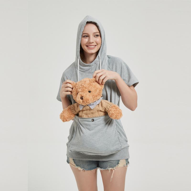 Women's Short-sleeved Large Pocket Casual Hooded T-shirt