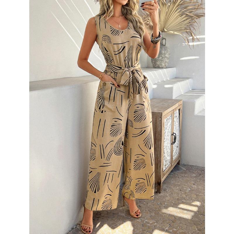 Летний стиль для отдыха и отпуска, комбинезоны с принтом, высокой талией и карманами