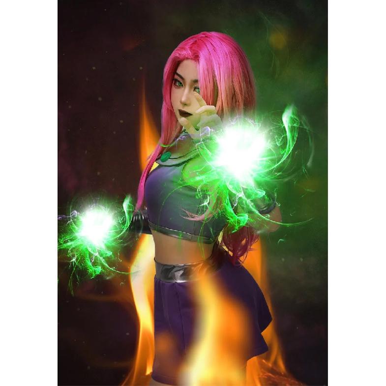 DAZCOS Starfire Cosplay Halloween Costumes for Women Sexy Costume Anime Cosplay High Quality Tank Top and Skirts IN STOCK
