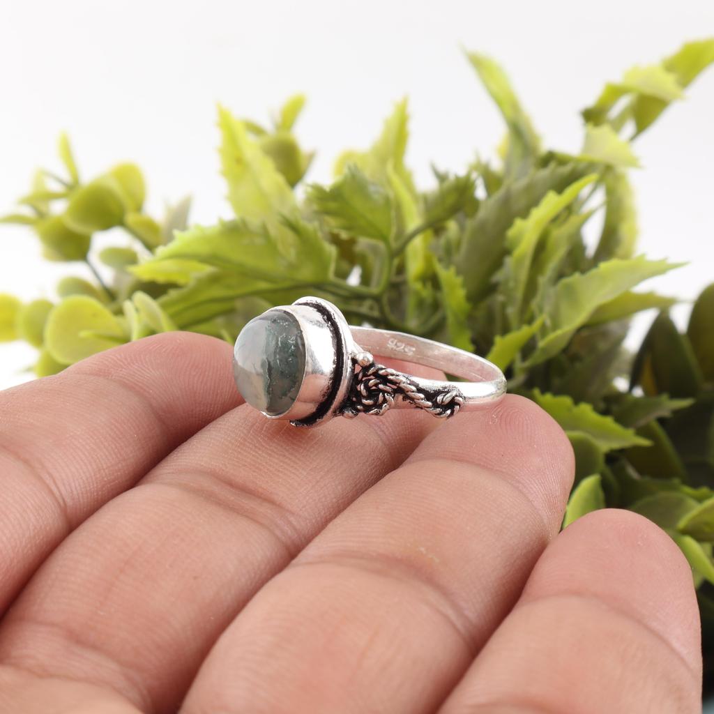 Moss Agate Gemstone Ring Jewelry, 925 Solid Sterling Silver Ring Jewelry, Handmade Artisan Jewelry For Wedding Gift
