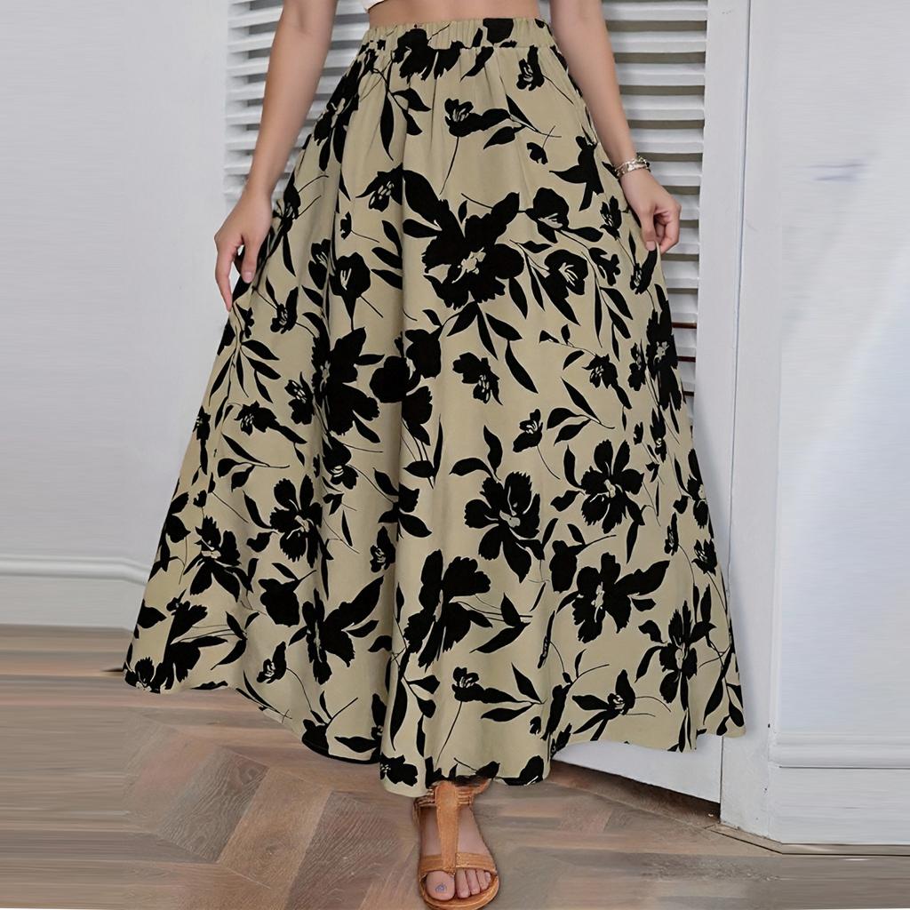 Длинная юбка с принтом и эластичным поясом, летняя, высокого класса, темпераментная, плиссированная, дорожная, женская одежда