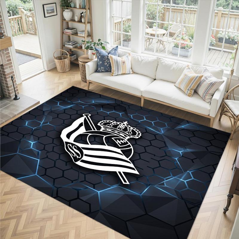 Real Sociedad FC Design Crystal Velvet Carpet Cozy Non?Slip Printed Rug For Bedroom Living Room Entrance