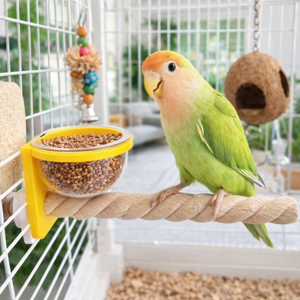 Wear-resistant Bird Cage Feeder Paw Grinding Parrot Wood Perch Bird Feeding Cup  Pet Bird Supplies