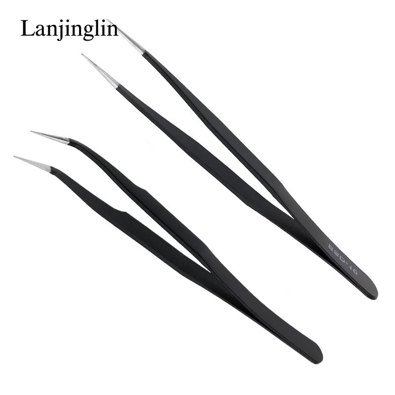 1 шт., изогнутый прямой черный пинцет из нержавеющей стали, принадлежности для дизайна ногтей, пинцет для ресниц