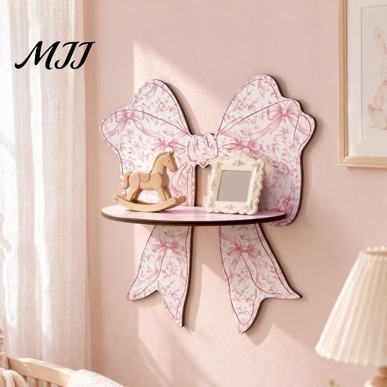 Pink Decorative Wall Shelves Cute Bow Wooden Shelf, Shaped Display Rack, Mount Mounted Bedside Shelf Storage for Bedroom Vanity Room, Small Plants Tie