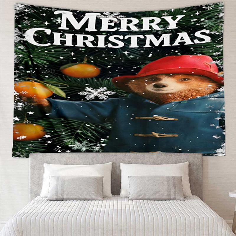Red Hat Bear In The City Tapestry, Unique Design Tapestry, Wall Decor for Bedroom,Livingroom, Playroom,Heartwarming Fan Holiday Gifts