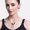 24k Gold Ruby Flower Austrian Crystal Drop Necklace Set for Women