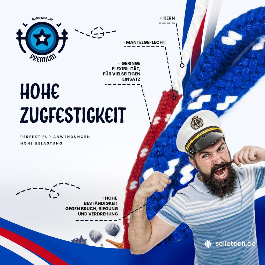 Polyesterseil | 10mm | 20m | Rot mit Weiss Flecken | Schotseil | Kordel | 16-Fach geflochten | gutter Griff