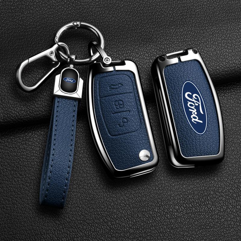 New Zinc Alloy Leather Car 3 Button Remote Key Fob Case Shell Cover Fit For Ford Fiesta Focus MK2 Mondeo Kuga Galaxy C-Max S-Max