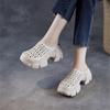 Johnature Genuine Leather Thick Soles Outdoor Slippers Vintage Hollow Out Breathable Women's Platform Shoes