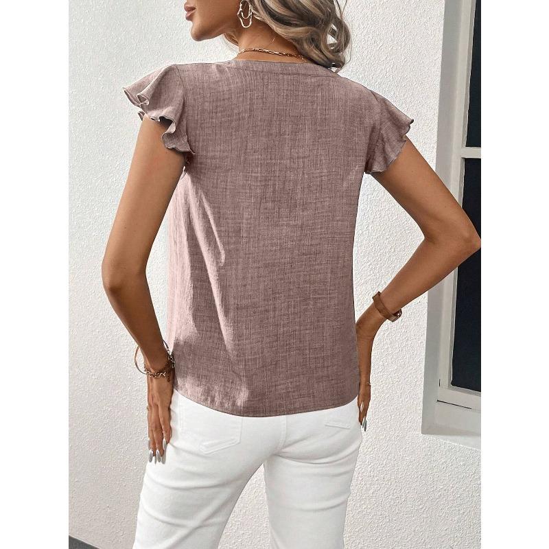 YYFS Женские модные повседневные летние весенние однотонные блузки и рубашки с v-образным вырезом и короткими рукавами с принтом