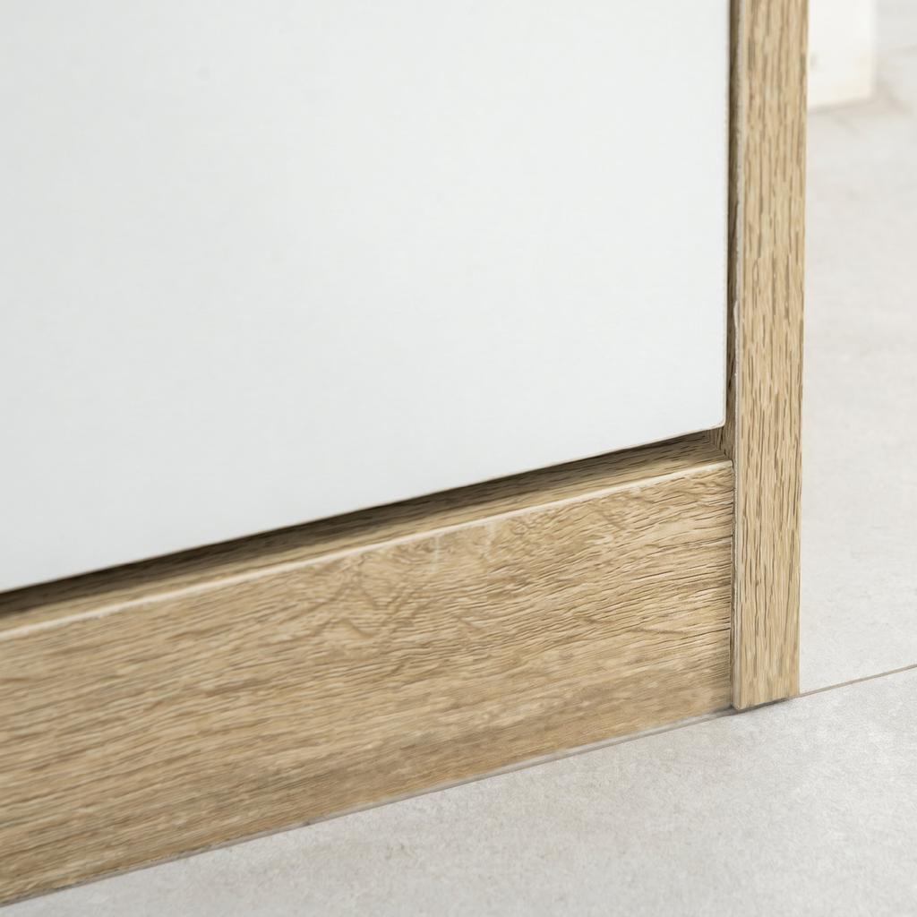 Narrow Shoe Cabinet, 2 Drop-Down Drawers, 8 Pairs, Oak & White
