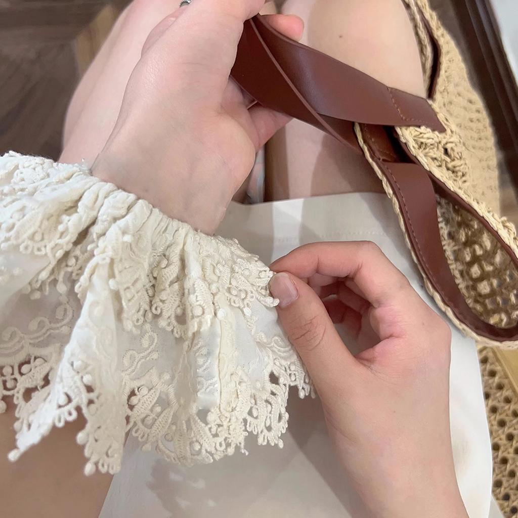 Lace, Lace, Fabric, Hair Rope, Leather Band, Oversized 23cm, Sturdy Beige Hair Loop, Versatile for Daily Use