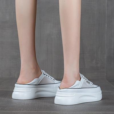 Маффины на толстой подошве, сетчатые дышащие маленькие белые туфли для двух видов носки, женские летние универсальные кожаные сетчатые туфли, повседневные спортивные кеды