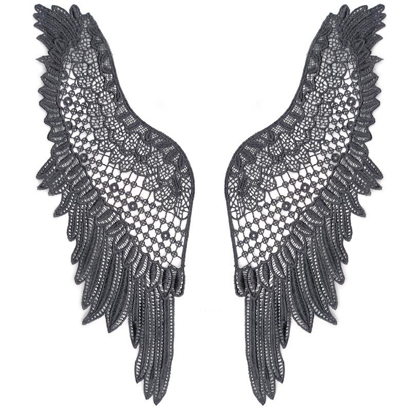 Water-Soluble Polyester Lace Angel Wings Flower Embroidery Patch Pair