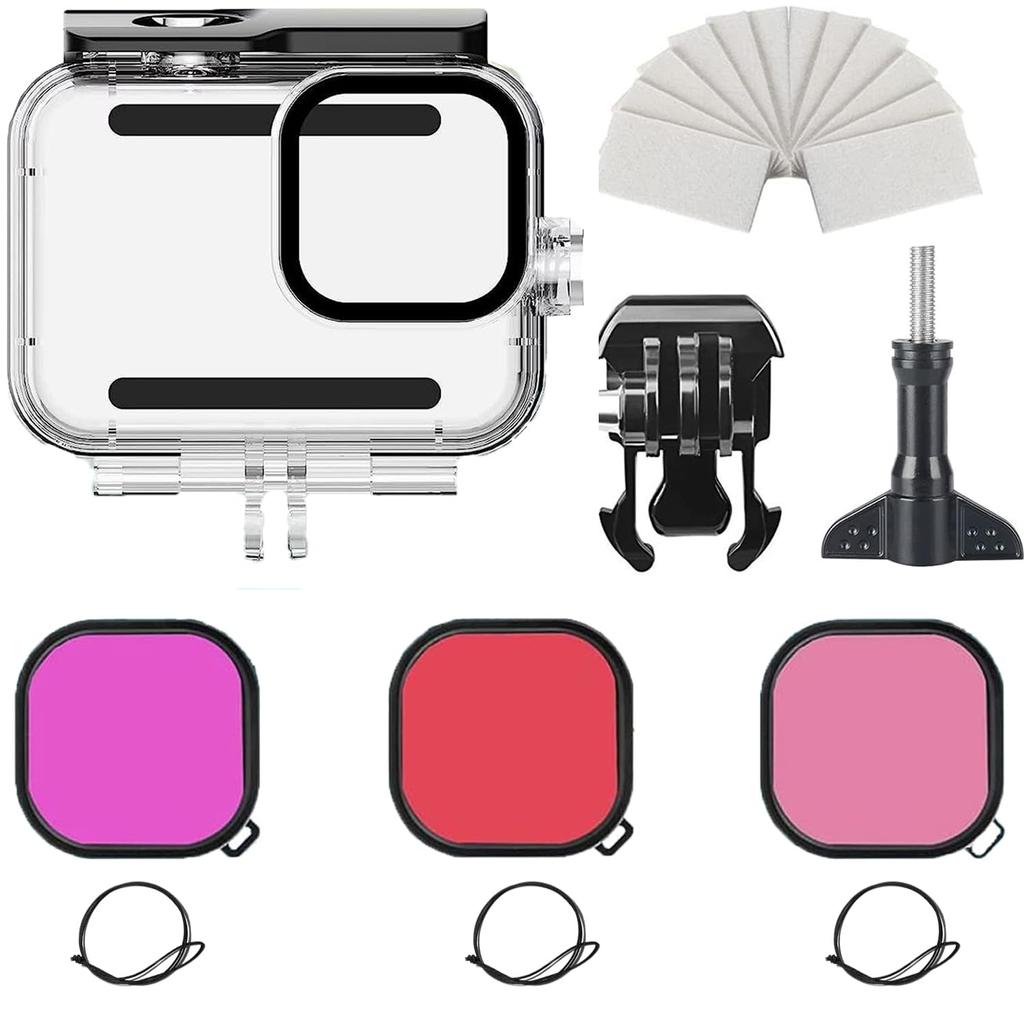 Водонепроницаемый корпус FitStill для Go Pro Hero 13 12 11 10 9, черный защитный чехол для подводного плавания с 3 комплектами фильтров, аксессуары, черный/Hero