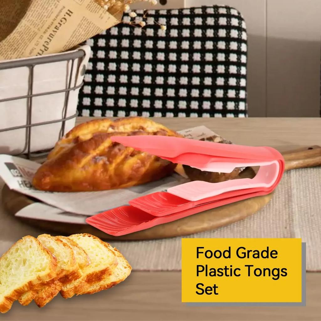 3 Sizes Bread Tongs, Plastic Food Salad Serving Tongs Cooking Utensils Set Kitchen Tongs for Kitchen Cooking, BBQ, Buffet, Party