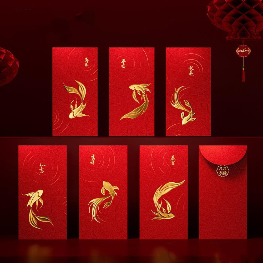 5/6/8pcs Traditional Red Packet Cartoon Luck Pocket New Year Blessing Red Envelope Gift