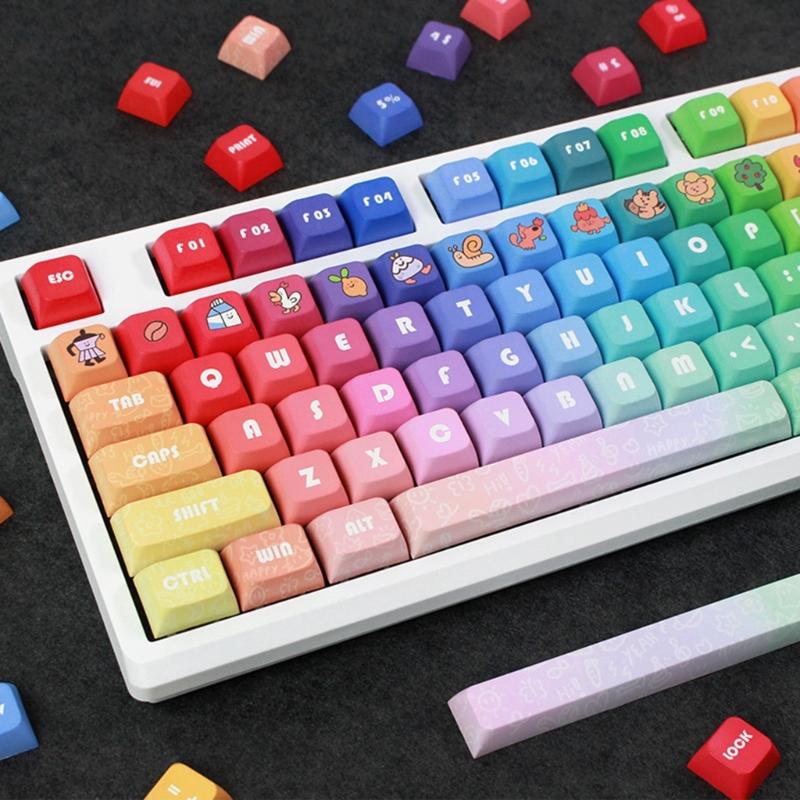 133Keys Rainbow Keycaps DA Profile 9.5mm Thick PBT Keycaps для 61/87/104/108 Layout Mechanical Keyboard Keycaps