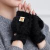 Autumn Winter Warm Gloves Flip Cover Fingerless Mittens Soft Girl Cute Cartoon Half-Finger Knitted Velvet Students Gloves