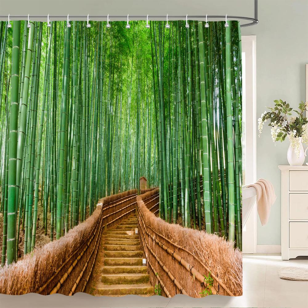 Modern 3D Printing Forest Shower Curtain Green Plant Tree Landscape Bath Curtain With Hooks For Bathroom Waterproof Scenery