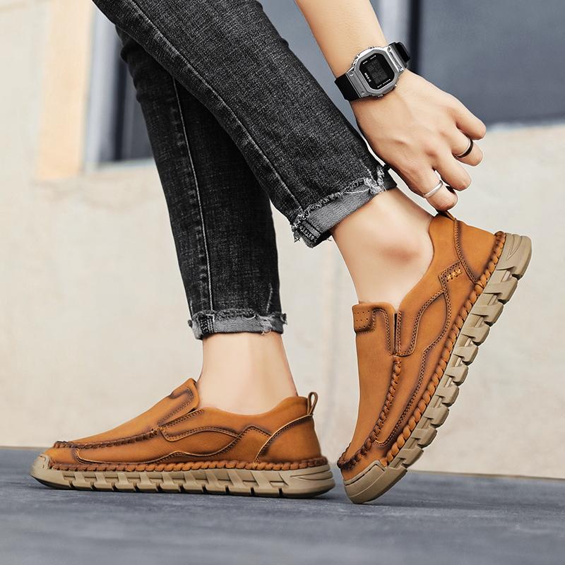 Новые мужские повседневные туфли, кожаные мокасины ручной работы, удобные мужские туфли, кожаные мокасины на плоской подошве, мужские кроссовки