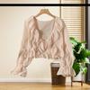 Chiffon Cardigan V-tie Lace-Up Lightweight Shirt Solid Color Ruffle Trim Summer Thin Sun