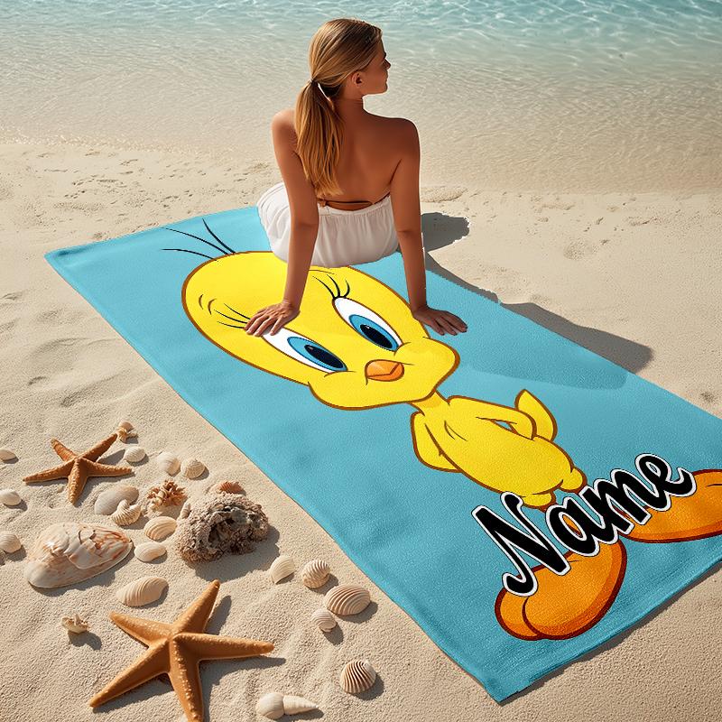 Custom Name Tweety Bird Stylish Digital Printing Beach Towel Quick‑Drying Absorbent Blanket for Beach Pool Gym Travel