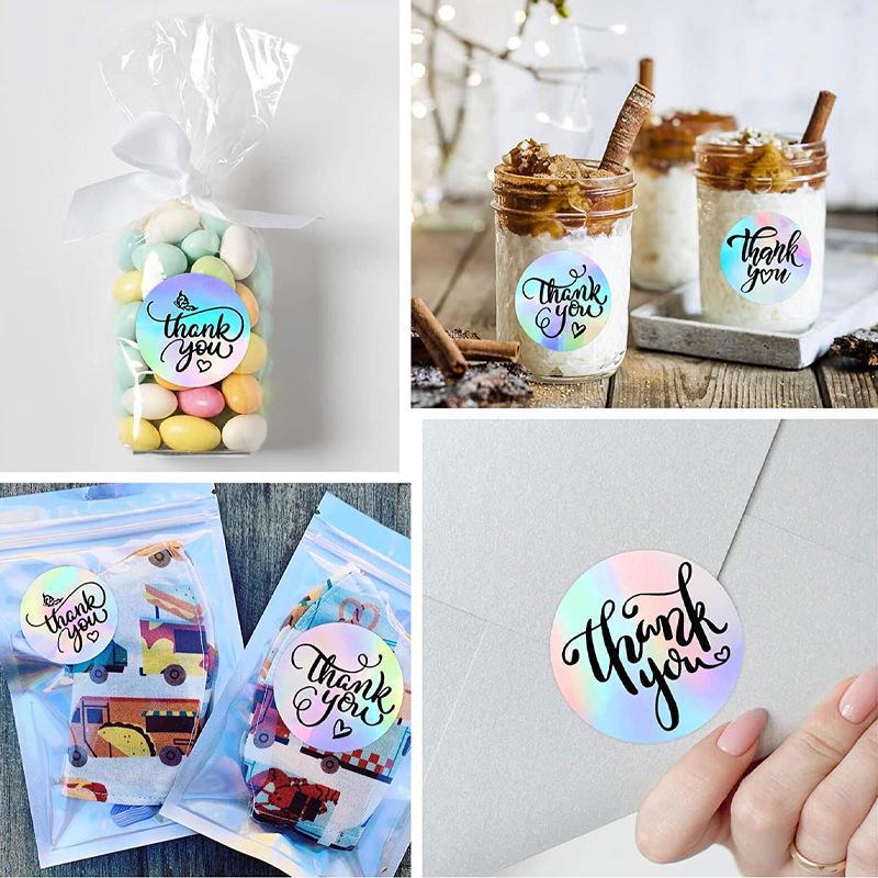 500 шт./рулон водонепроницаемых лазерных наклеек с надписью «Спасибо» — декоративные самоклеящиеся этикетки
