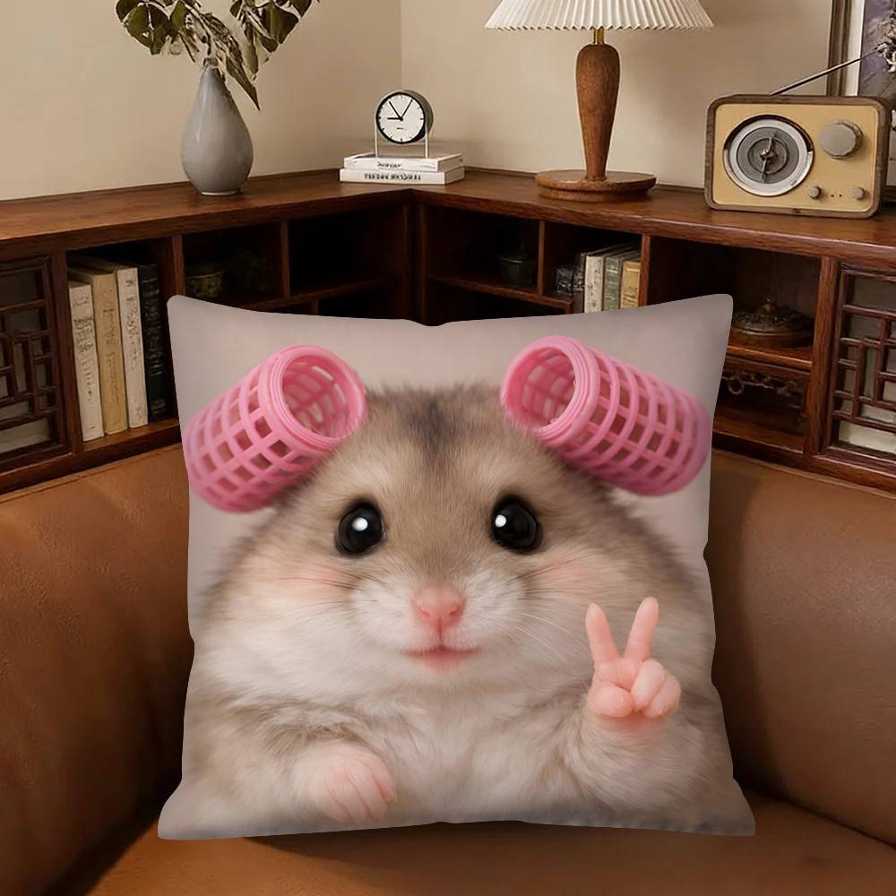 Funny Sad Hamster Emoticons Pillow Case Fashion Square Pillowcase Bedroom Sofa Room Ins Decoration Leisure