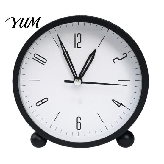 Electronic Alarm Clock Retro Metal with Night Light, Silent Movement Student Study Non-Ticking Clock, Modern Round Table for Kids Students