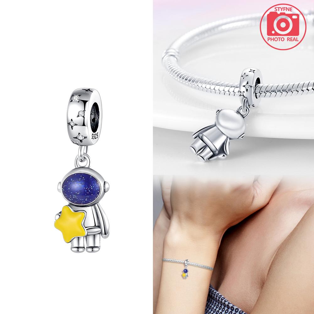 Silver Colors Astronaut Spaceship Space Series Charms Luminous Star Beads Fit Bracelet DIY Fine Jewelry Gift for Women