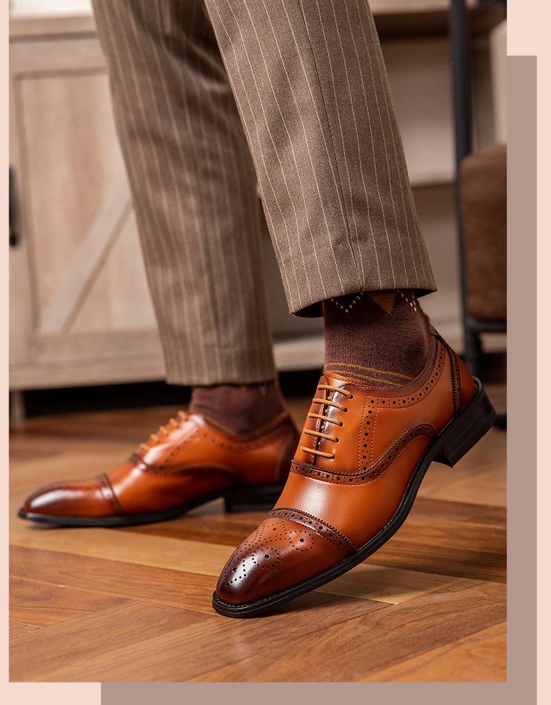 Новые осенние мужские кожаные деловые оксфорды броги — модные, дышащие, готовые к свадьбе.