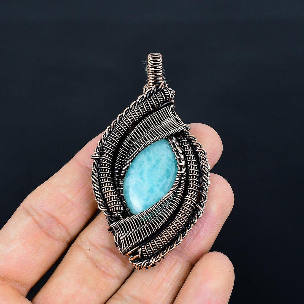 Amazonite Pendant, 999 Copper Wire Wrapped Pendant Handmade Gemstone Jewelry, Gifts For Wife Brand New Pendant