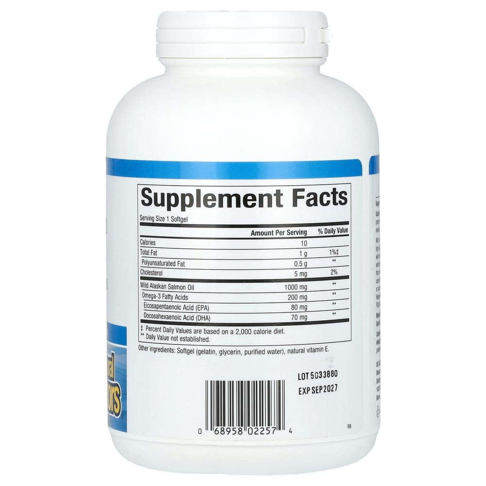 Natural Factors Omega Factors Wild Alaskan Salmon Oil 1000mg Softgels, 180 Softgels