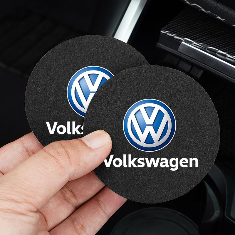 2026 Hot 2Pcs Car Coaster Water Cup Mat Non-Slip Pad For Volkswagen VW Golf Amarok Beetle GTI Magotan T-ROC T-Cross Polo Atlas ID3 Tiguan