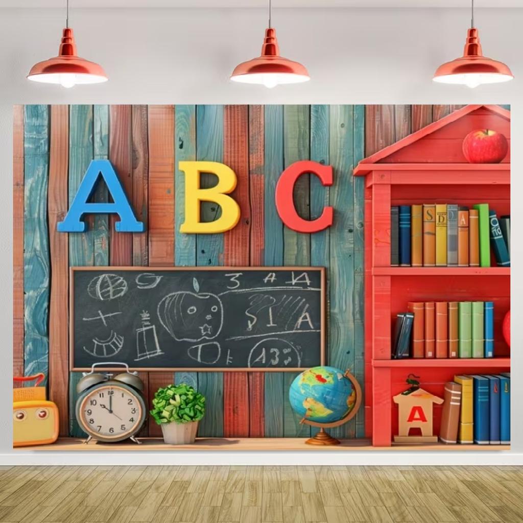 Welcome Back To School Backdrop Blackboard Chalk Figure Scene Children Graduation Party Decoration Background Photography Props