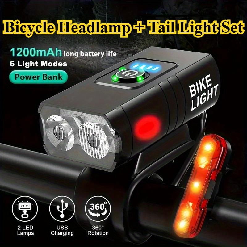 2 New Led Bicycle Lights 1000Lm USB Charging Power Display Mountain Bike Front Light Flashlight Cycling Equipment Plus Bicycle Tail Light Set