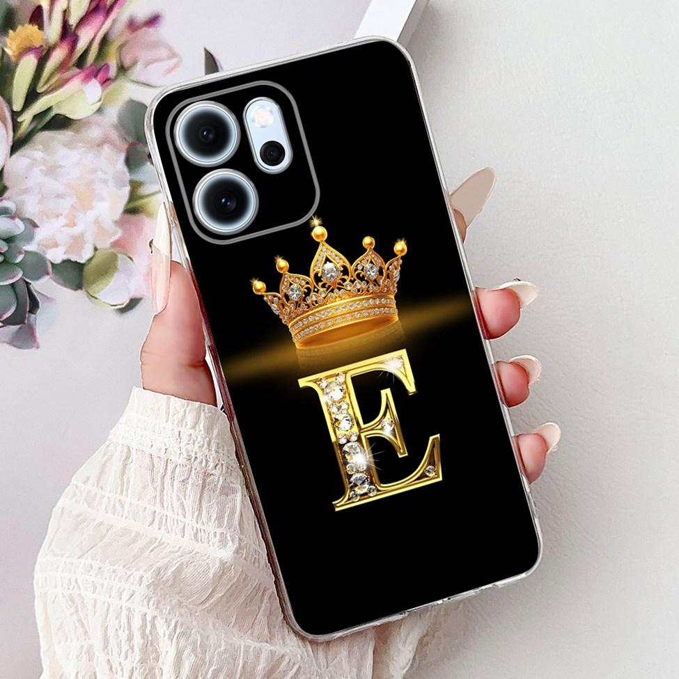 For Oppo Reno 14F CPH2743 Case For Oppo Reno14 F Cover Transparent Luxury A-Z Letters Fashion Flowers Crown Soft Bumper Casing