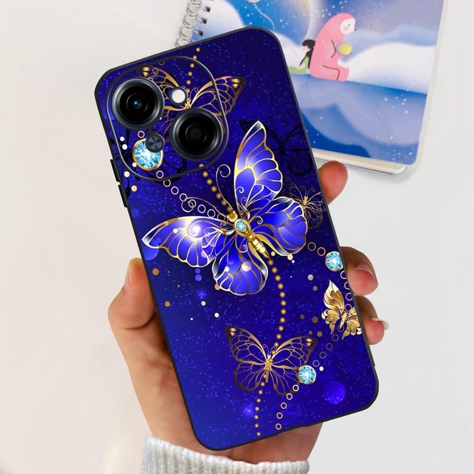 Цветок Бабочка Женская Модная Задняя Крышка Для Tecno Spark GO 1 Spark GO 2025 Чехол Для Телефона Черный Матовый Мягкий ТПУ Силикон