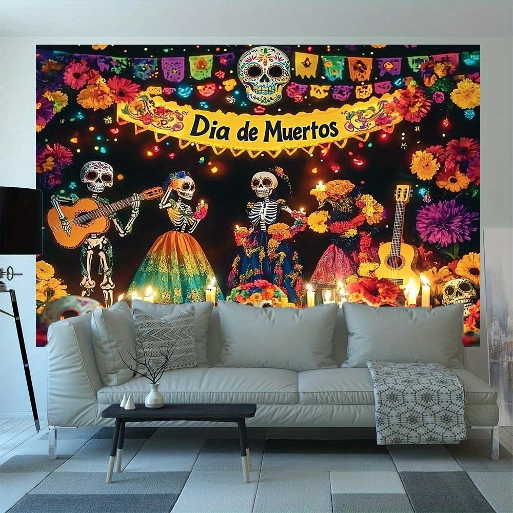 1 piece of 2D flat banner - Dia de Muertos flag - Vibrant design featuring skulls and flowers